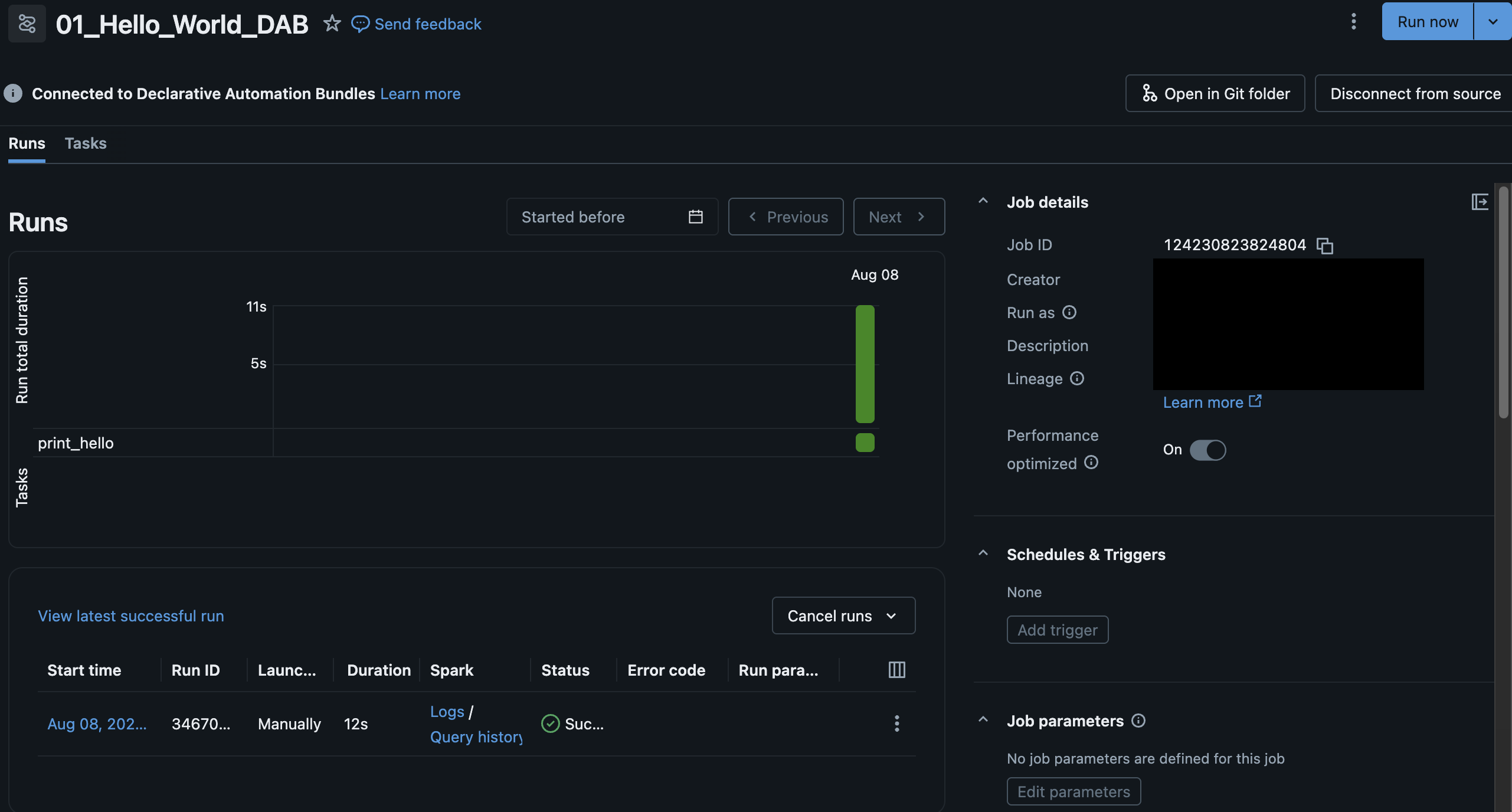 Run Success in UI